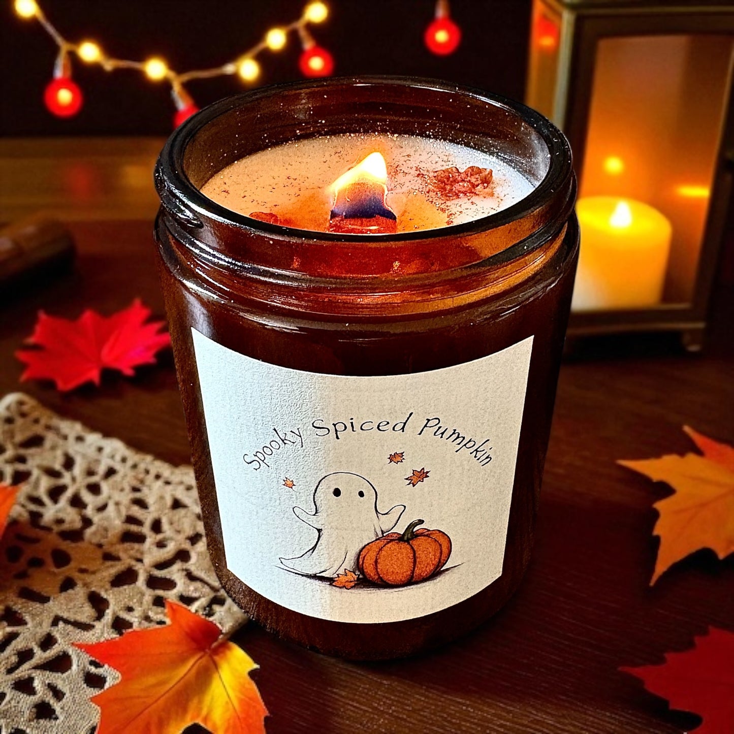 Spiced Pumpkin Wood Wick Amber Glass Candle 150g