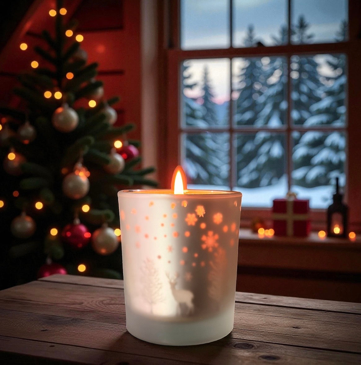 White Christmas Scene Frosted Glass 30cl Candle-PRE ORDER