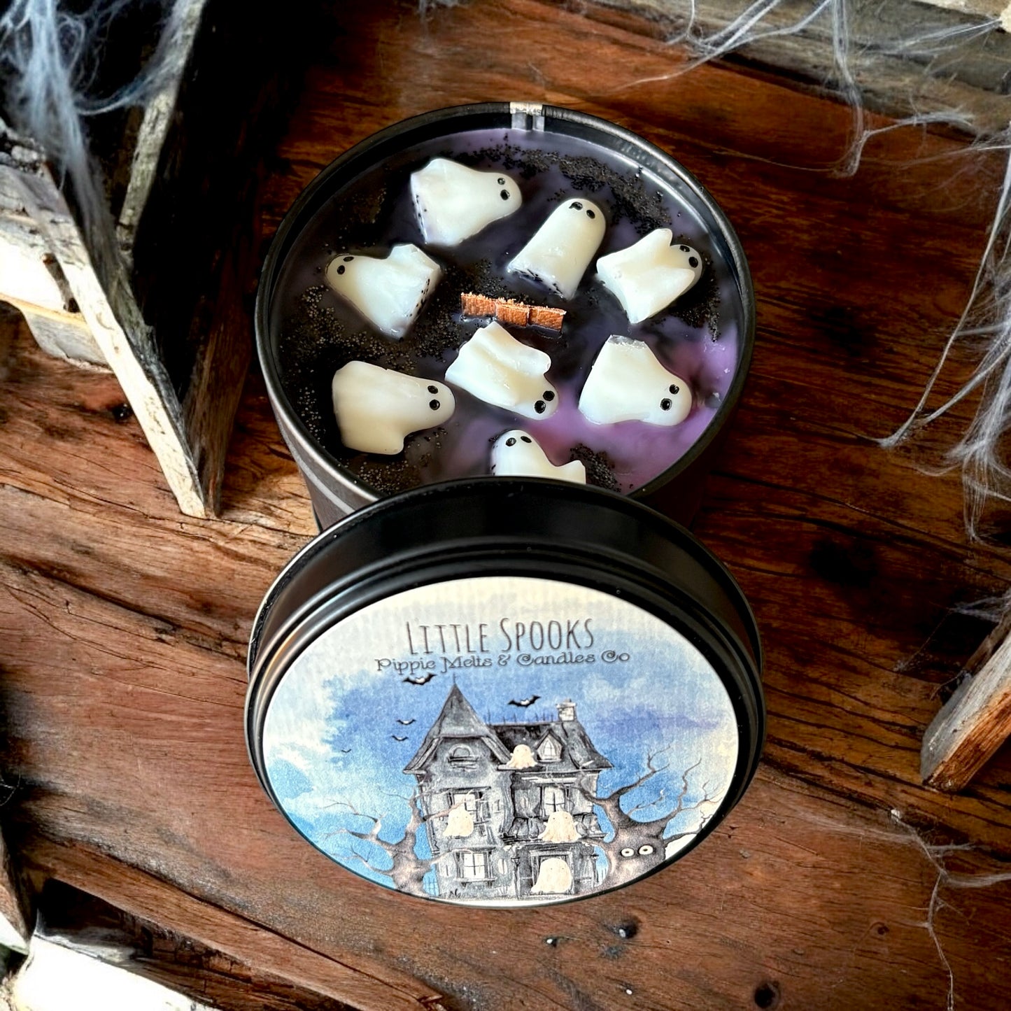 Effete Little Spooks Wood Wick Tin Candle-PRE ORDER