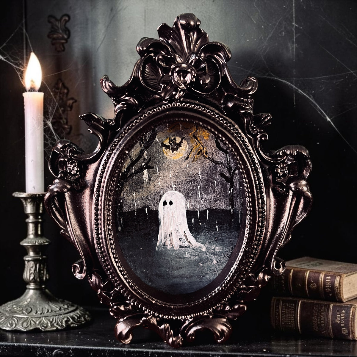 Framed Mini Gothic Original Ghost In A Storm Painting