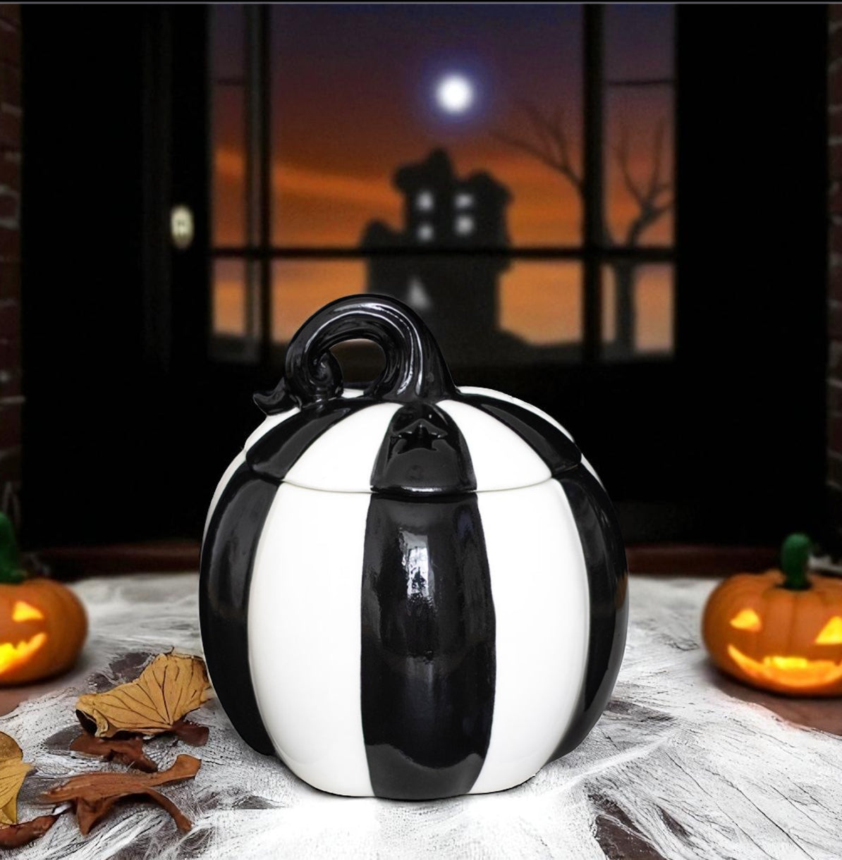 Black & White Striped Pumpkin Burner