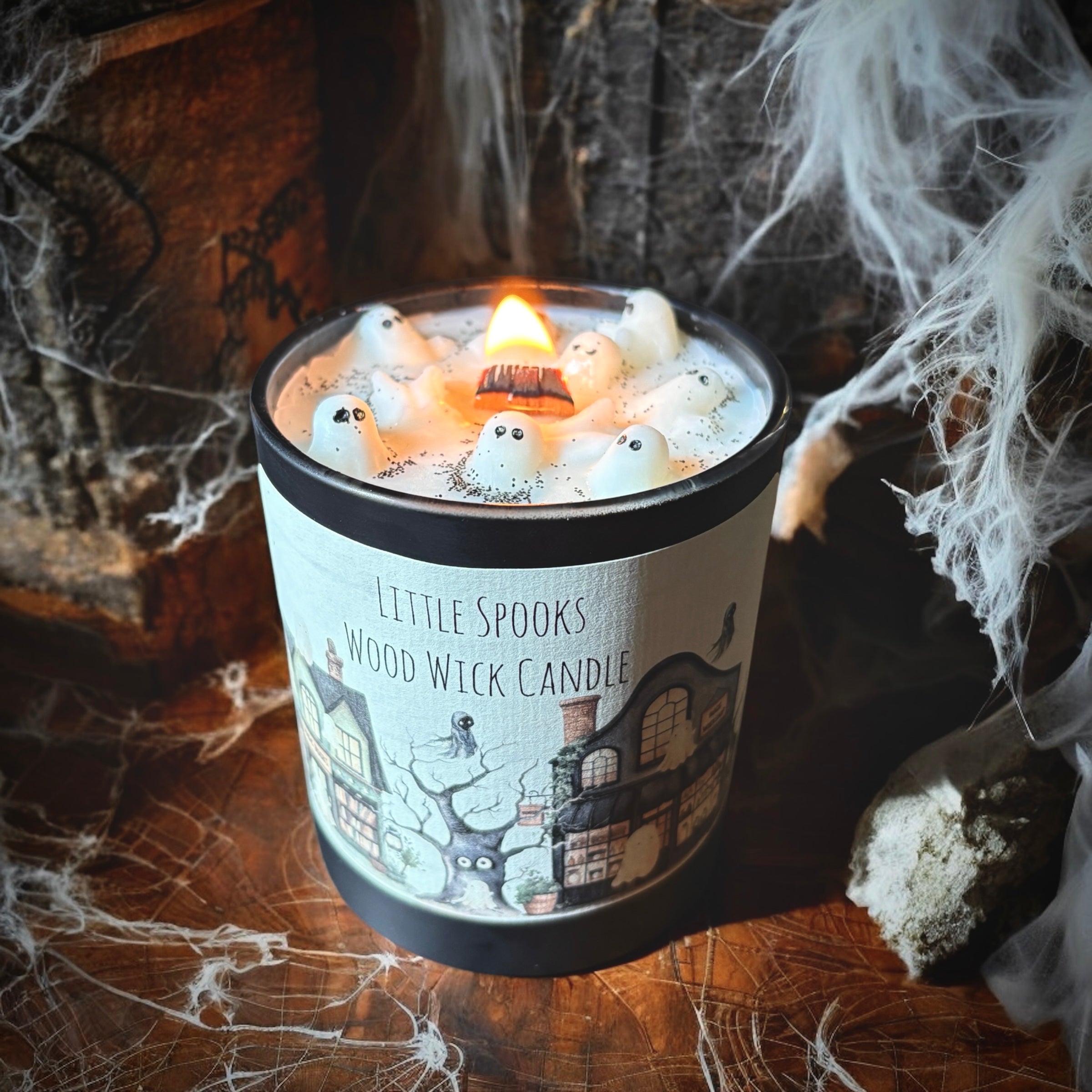 Effete Little Spook Wood Wick Black Glass Candle 30cl