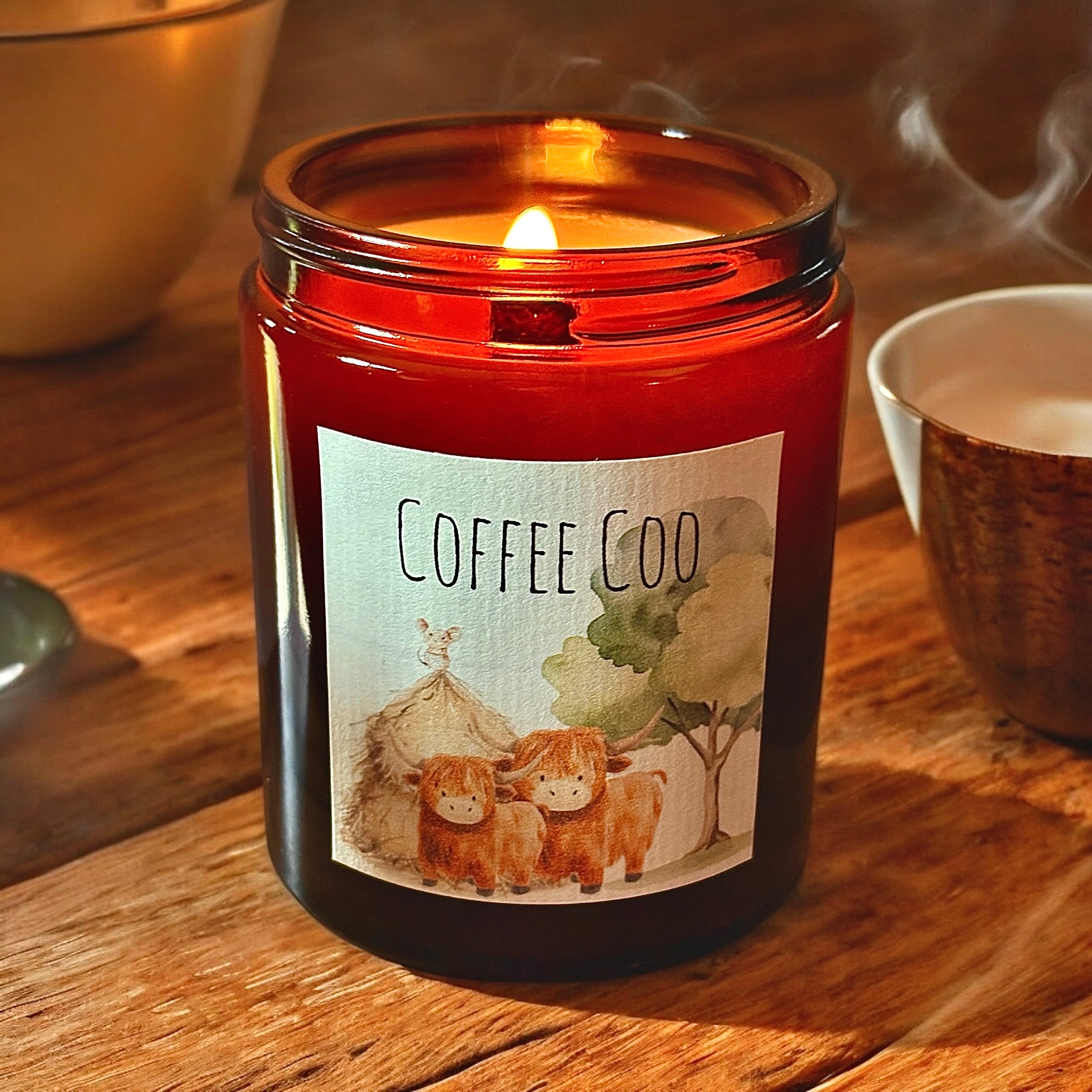 Caramel Coffee Coo Wood Wick Amber Glass Candle 150g-PRE ORDER