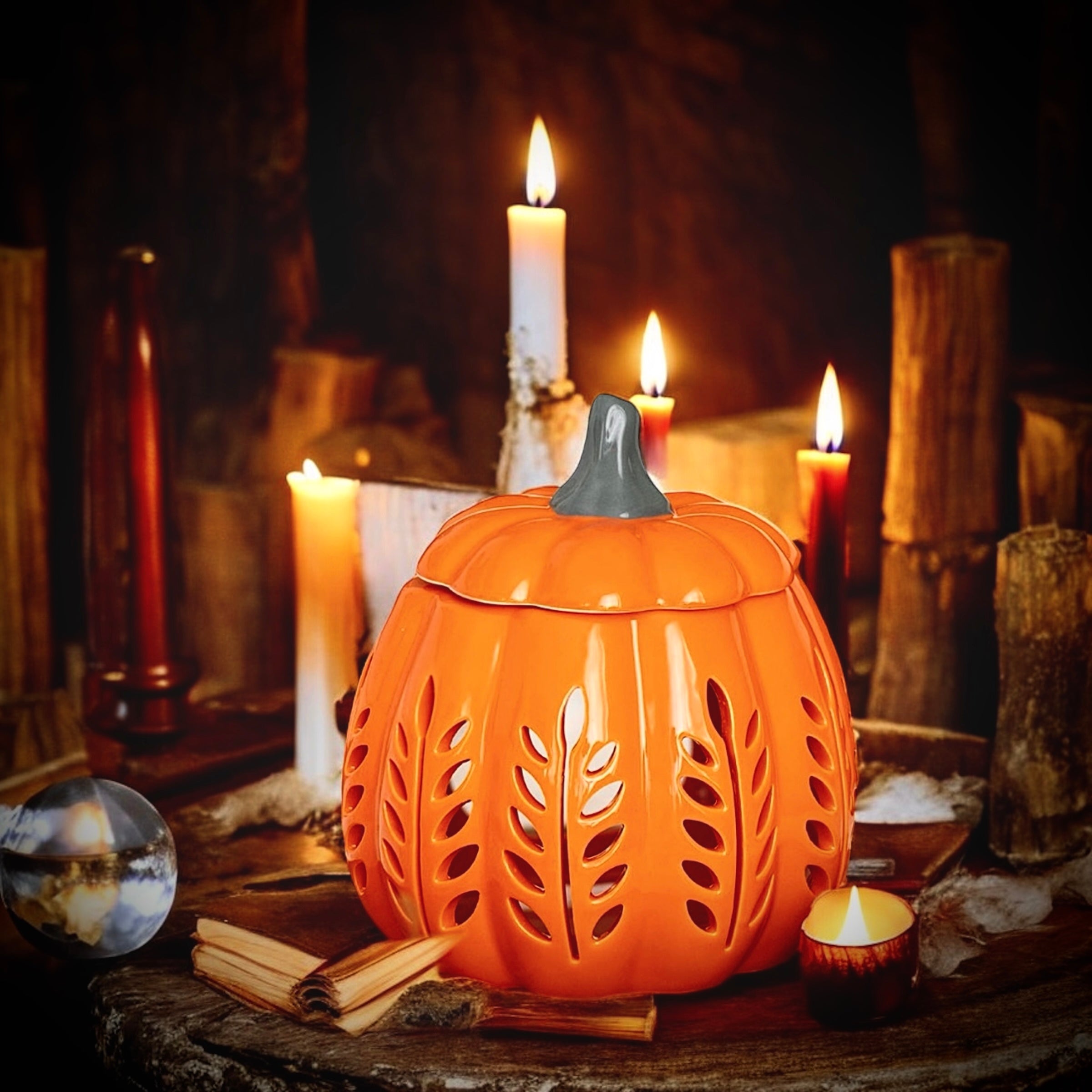 Orange Leaf Cut Out Pumpkin Burner