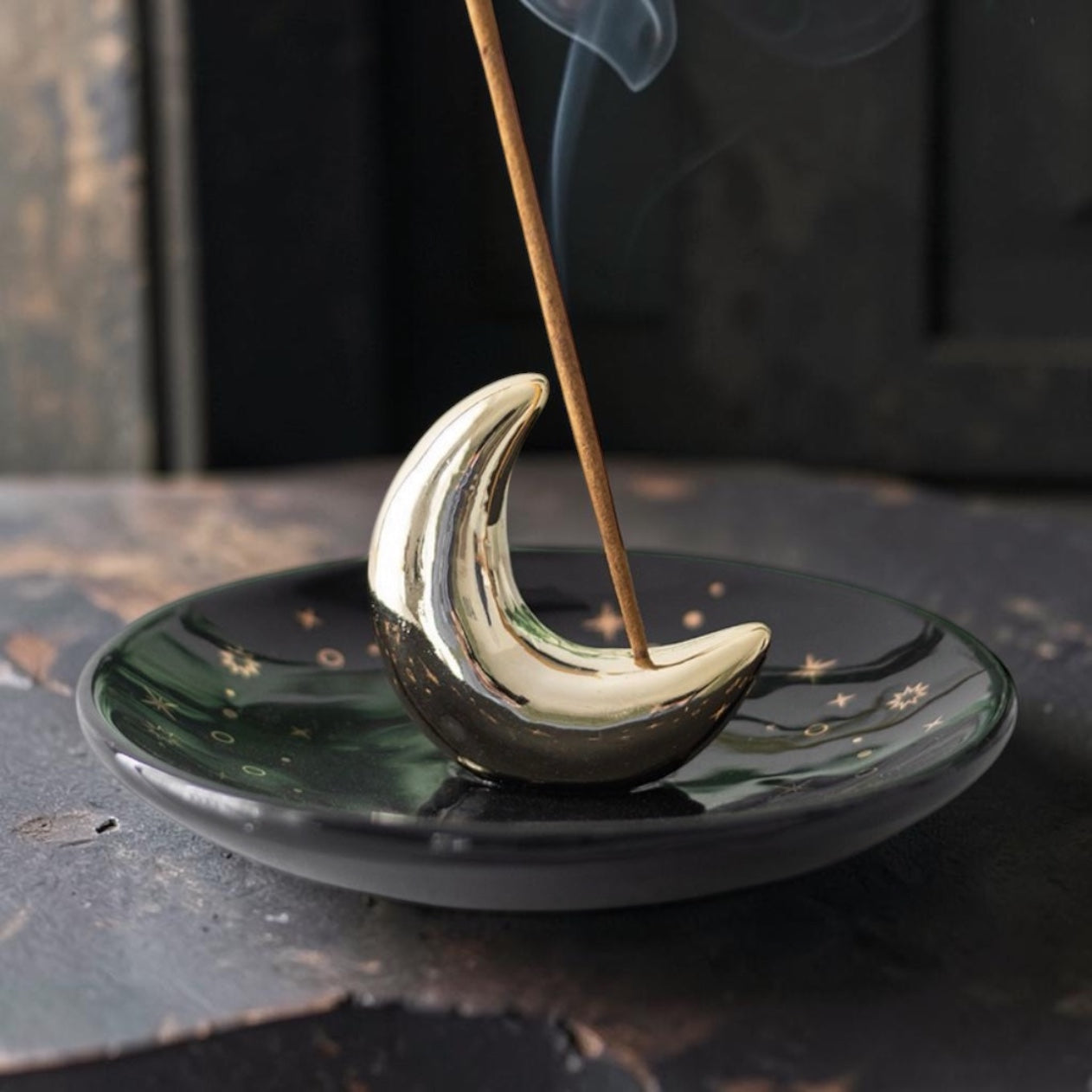 Gold Moon Crescent Incense Stick Holder