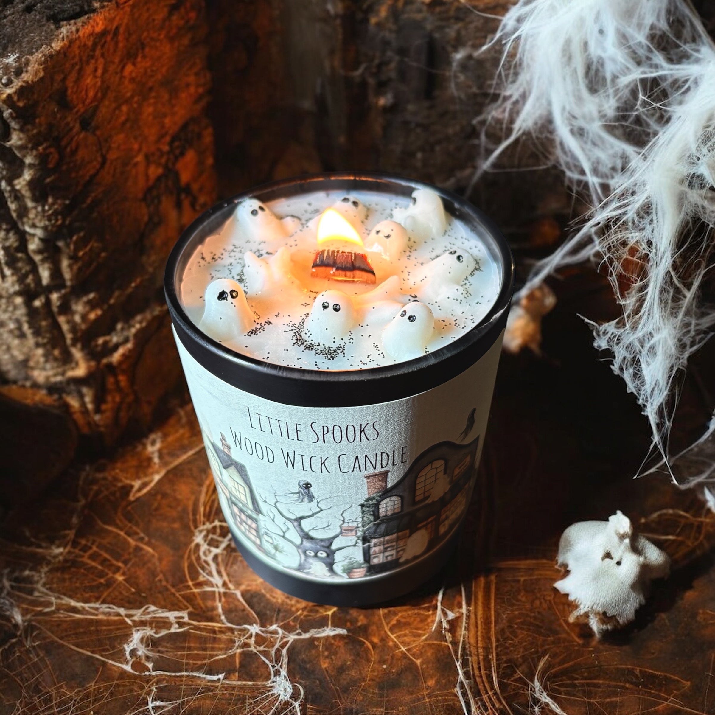 Effete Little Spook Wood Wick Black Glass Candle 30cl